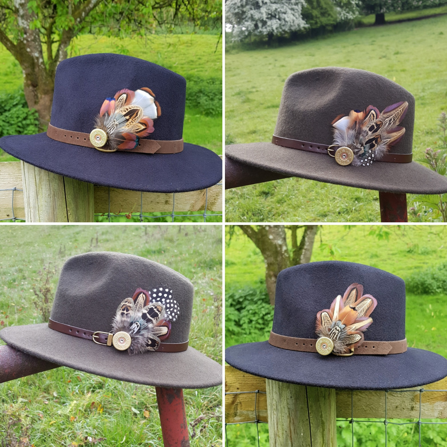 Vintage Peachfelt Grey Felt Hat Gold-Tone Horse Head Emblem + Pheasant Feather VTG DYNAFELT Brown Cowboy Hat Park Royal Western Feather  main image 3