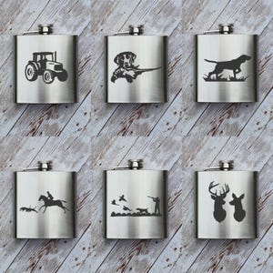 Hip flask hunting, shooting, farming, countryside, equestrian. Personalised. boxed