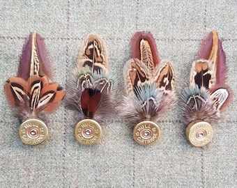 Pheasant feather brooch hat lapel pin, wedding buttonhole, Country wear. boxed