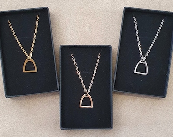 Stirrup necklace. Equestrian gift. Silver, Gold, Rose Gold. Comes boxed