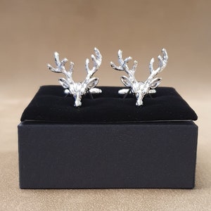 Stags head silver cufflinks shooting hunting gifts, wedding gifts. boxed