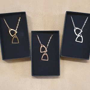 Beautiful Stirrup necklace. Equestrian gift. Silver, Gold, Rose Gold. Comes boxed