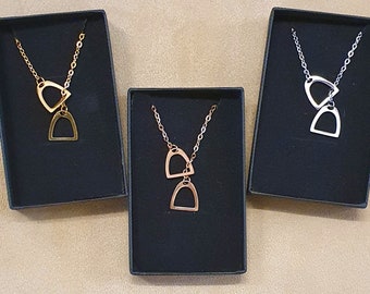 Beautiful Stirrup necklace. Equestrian gift. Silver, Gold, Rose Gold. Comes boxed