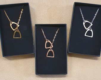 Stirrup necklace. Equestrian gift. Silver, Gold, Rose Gold. Comes boxed