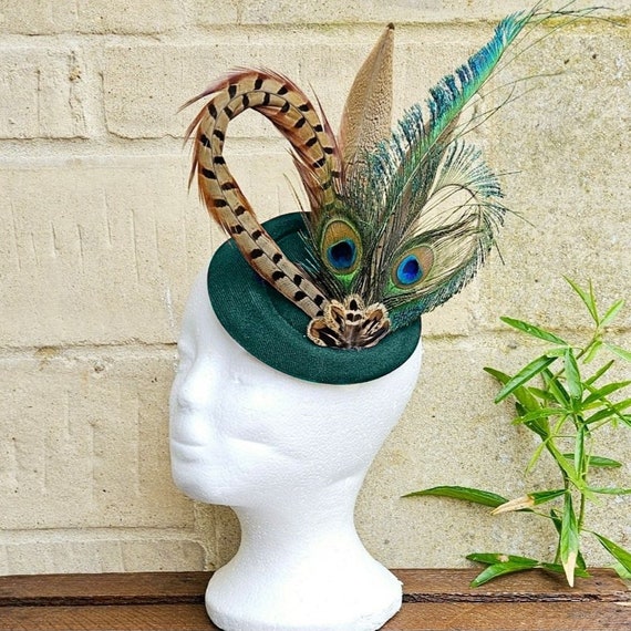 Vintage Pheasant and Peacocl Feather Hat or Fascinator Vintage 1930s 1940s Fascinator Hat Pheasant Peacock Feathers  main image 3