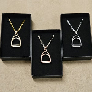 Stirrup necklace. Equestrian gift. Silver, Gold, Rose Gold. Comes boxed