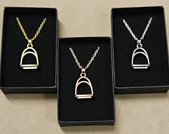 Stirrup necklace. Equestrian gift. Silver, Gold, Rose Gold. Comes boxed