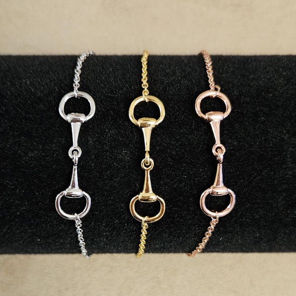 Snaffle Bit Bracelet Silver, Gold or Rose perfect Equestrian gift. Comes boxed
