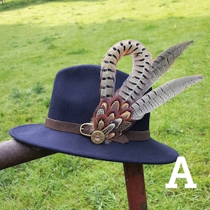 Extra Large Pheasant feather hat pin country wear A