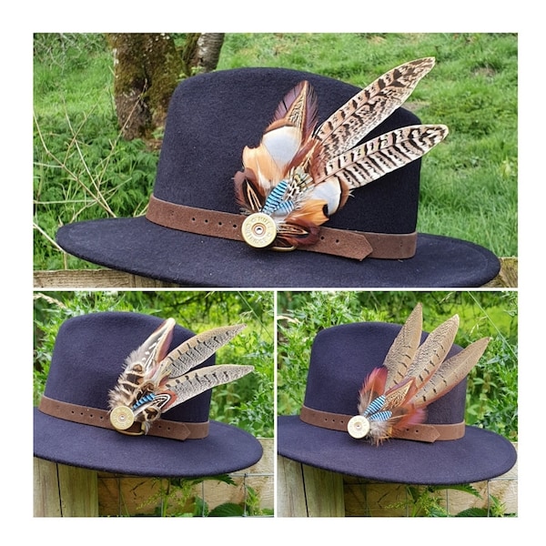 Large Pheasant, jay feather brooch hat lapel pin, wedding buttonhole, Country wear. boxed