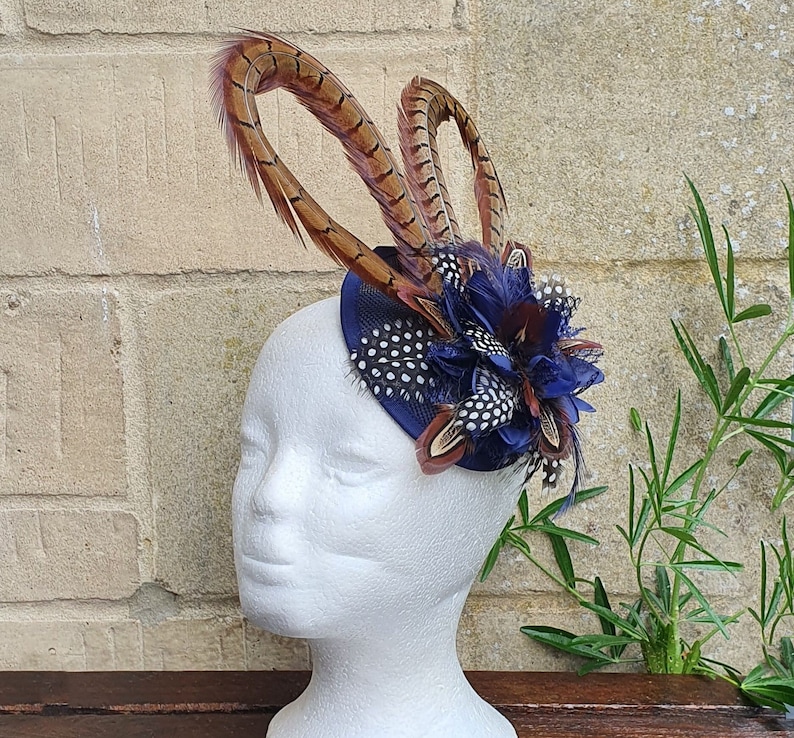 Pheasant and guinea fowl Feather Sinamay flower fascinator clip or hair band image 5