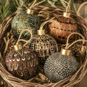 Pheasant feather baubles individually boxed