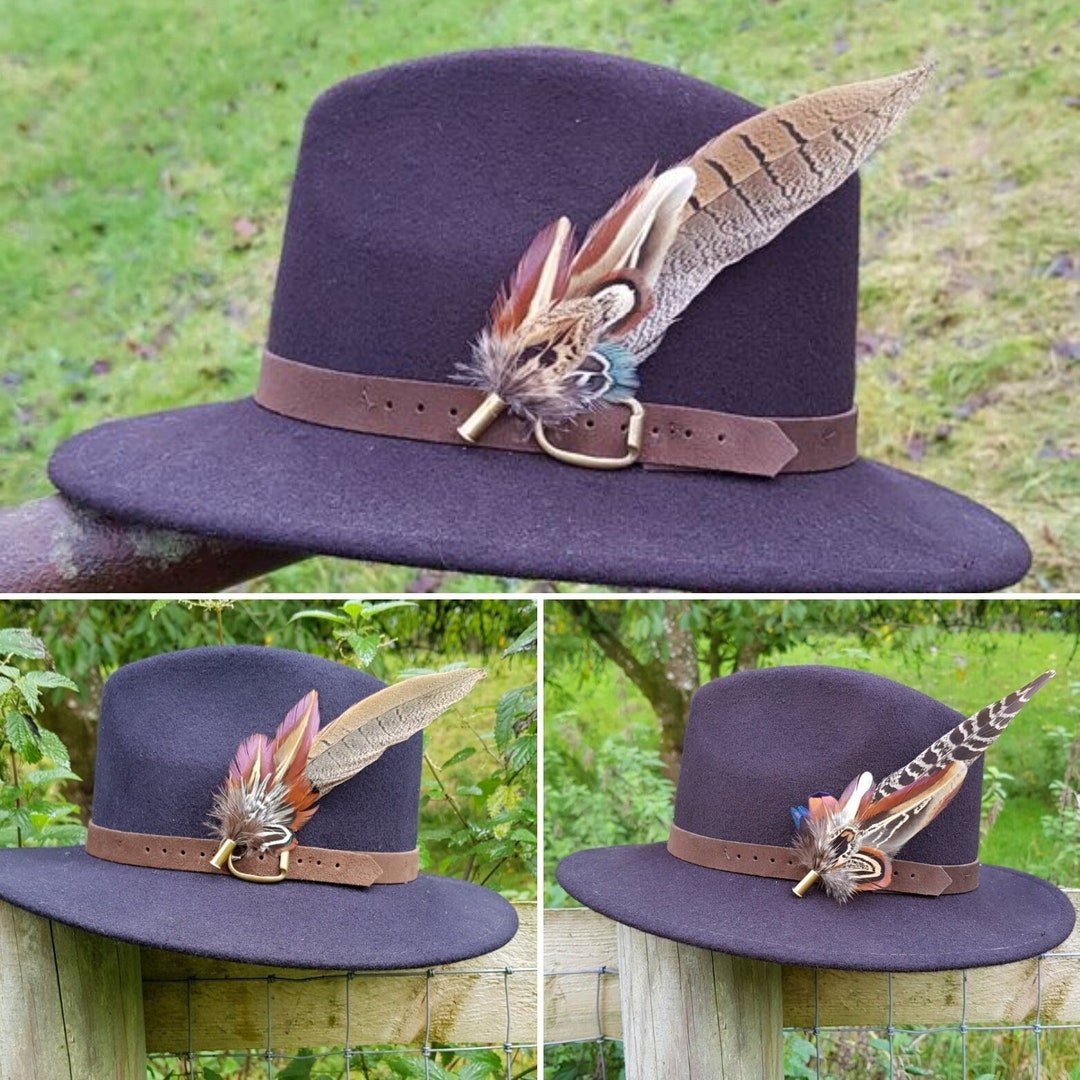 Large Pheasant Feather Brooch, Hat Lapel Pin, Wedding Buttonhole