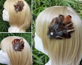 Fasan Feder Fascinator Clip Haarschmuck mit Swarovski Detail