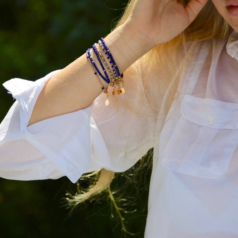 double strand. Lapis lazuli gemstone bracelet