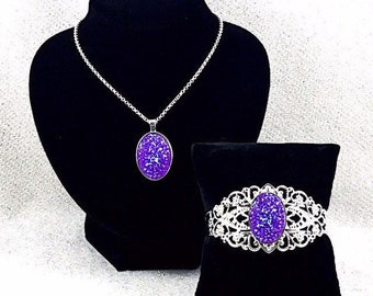 Bridesmaid Gift Druzy Necklace and Bracelet Set Lavender Druzy Jewelry Set Druzy Necklace and Bracelet for Bridesmaids Gift for Her