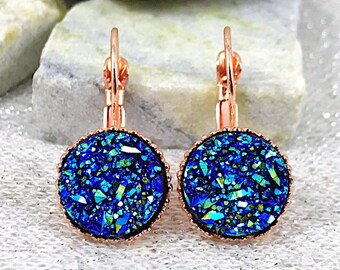 Blue druzy earringsblue faux druzywork earrings summer earrings