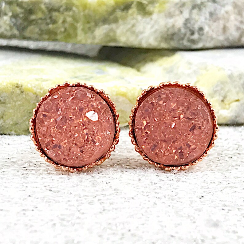 Flower Girl Wedding Jewelry Baby Pink Druzy Stud Flower Girl Earrings Pink Stud Earrings for Flower Girl Gift Flower Girl Earrings