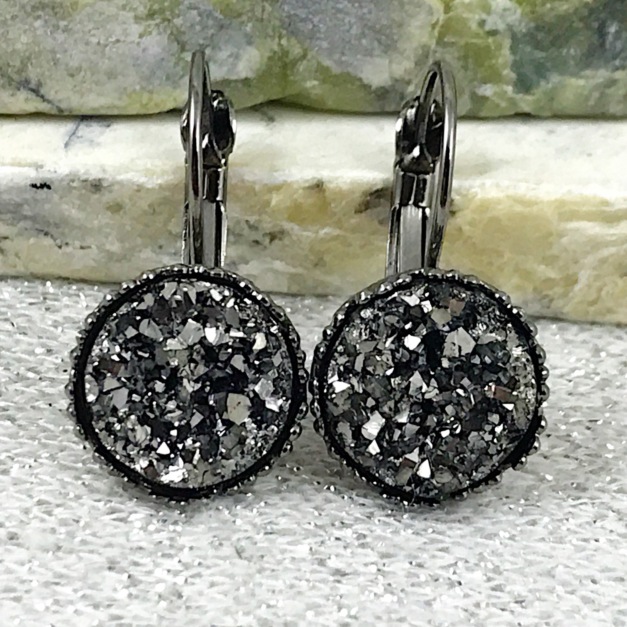 Gunmetal Druzy Drop Earrings for Women Gunmetal Bridesmaid Etsy