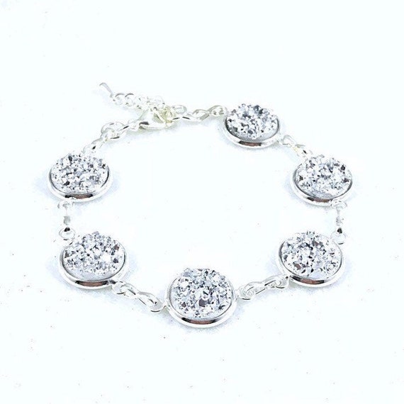 Natural Slice Druzy Adjustable Handmade 925 Sterling Silver Plated Bangle Jewelry M 7435