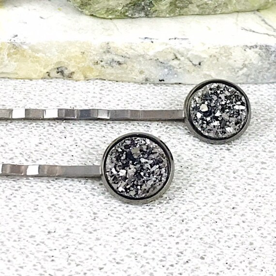 Gunmetal Druzy Bobby Pins Fancy Bobby Pins Wedding Hair Etsy