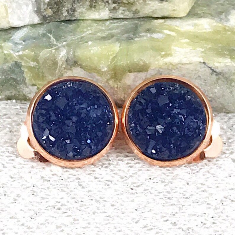 Navy Druzy Clip On Earrings Navy Blue Clip On Earrings for Etsy