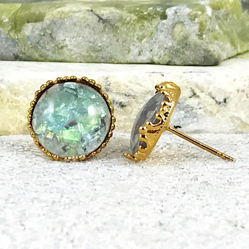 Seafoam Green Foil Stud Earrings Seafoam Bridesmaid Earrings Etsy