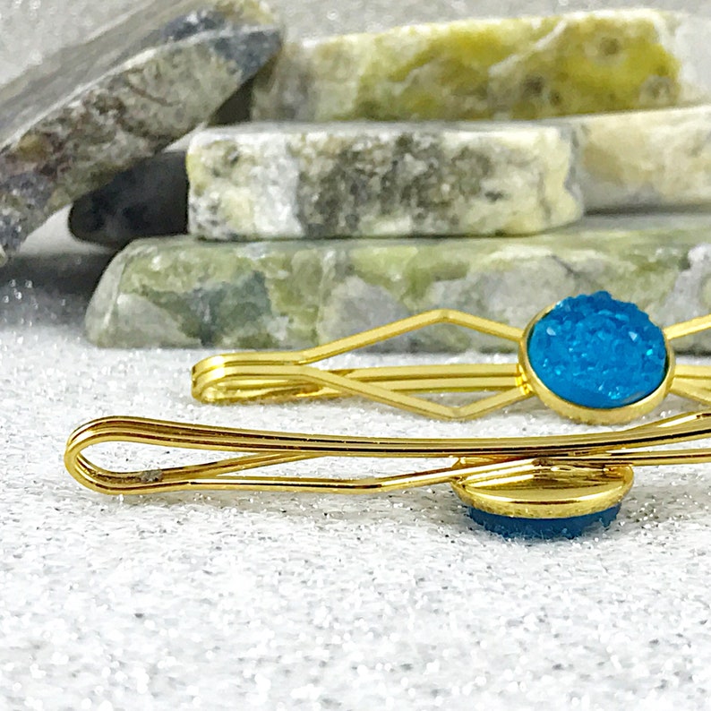 Bermuda Blue Druzy Barrettes Something Blue Wedding Hair Clips for Bride Druzy Hair Accessories Bride Barrettes Bridesmaid Hair Pins