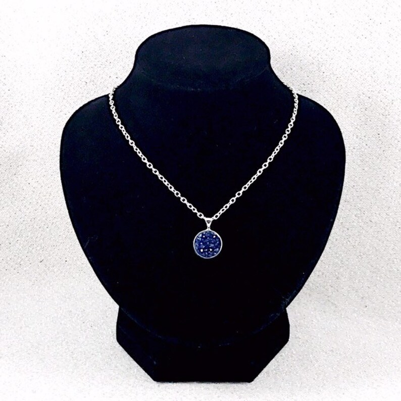 Navy Druzy Necklace Pendant Bridesmaid - Navy Pendant Necklace Navy Druzy Necklace Pendant Bridesmaid - Navy Pendant Necklace