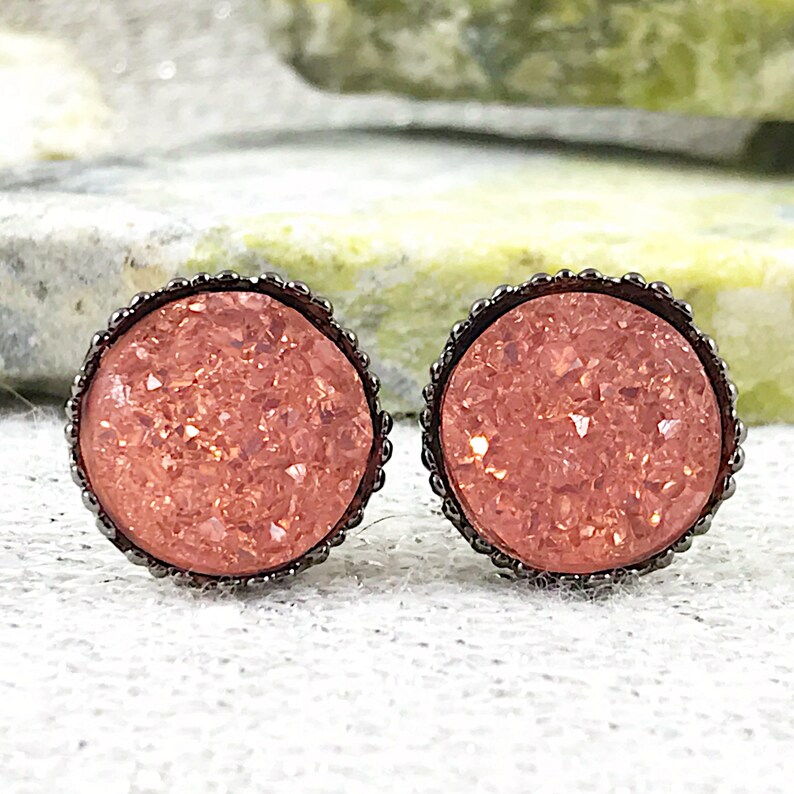 Flower Girl Wedding Jewelry Baby Pink Druzy Stud Flower Girl Earrings Pink Stud Earrings for Flower Girl Gift Flower Girl Earrings