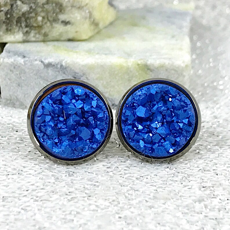 Arctic Blue Druzy Stud Earrings Unique Drusy Stud Earrings Etsy