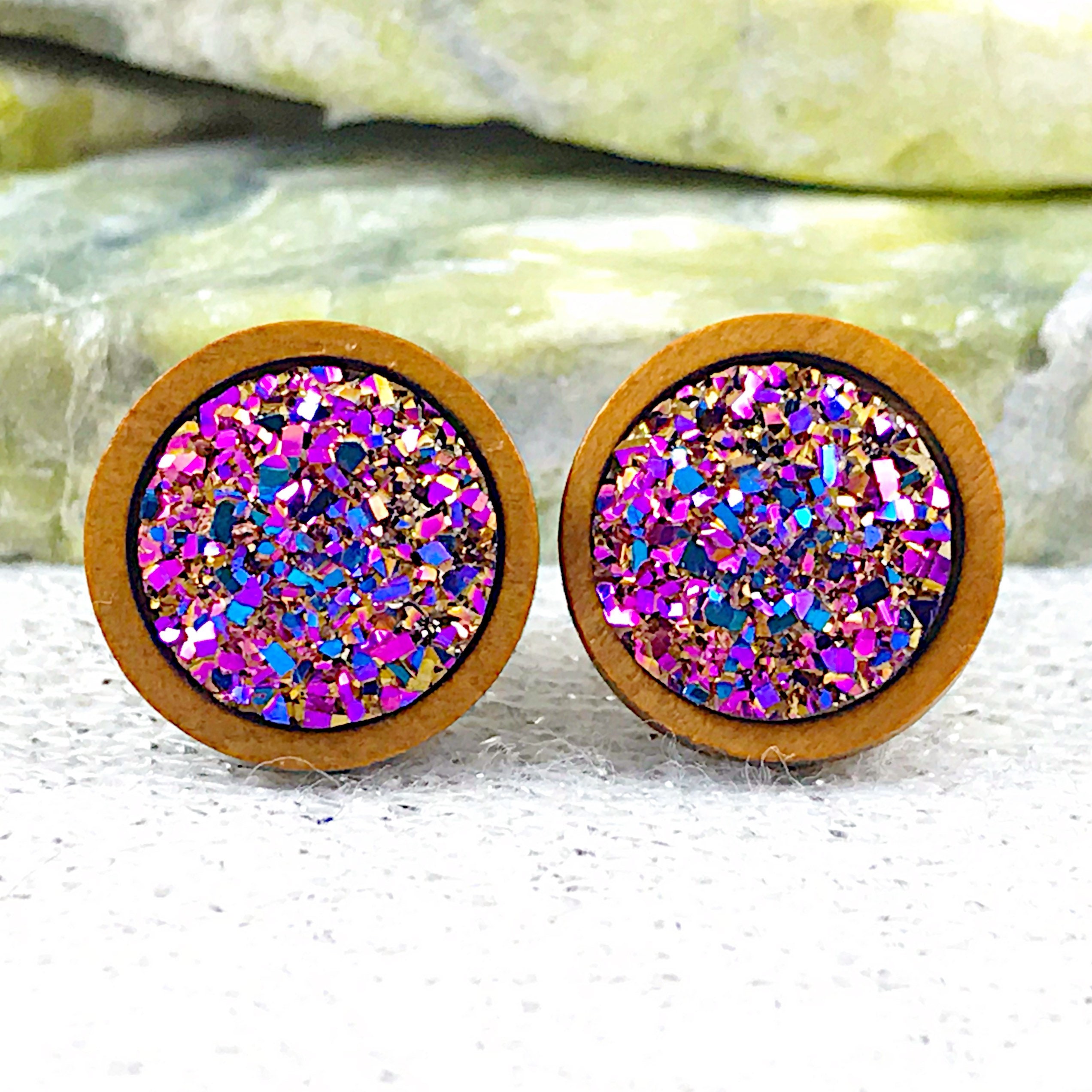 Magenta Rainbow Druzy Stud Earrings Rainbow Bridesmaid | Etsy