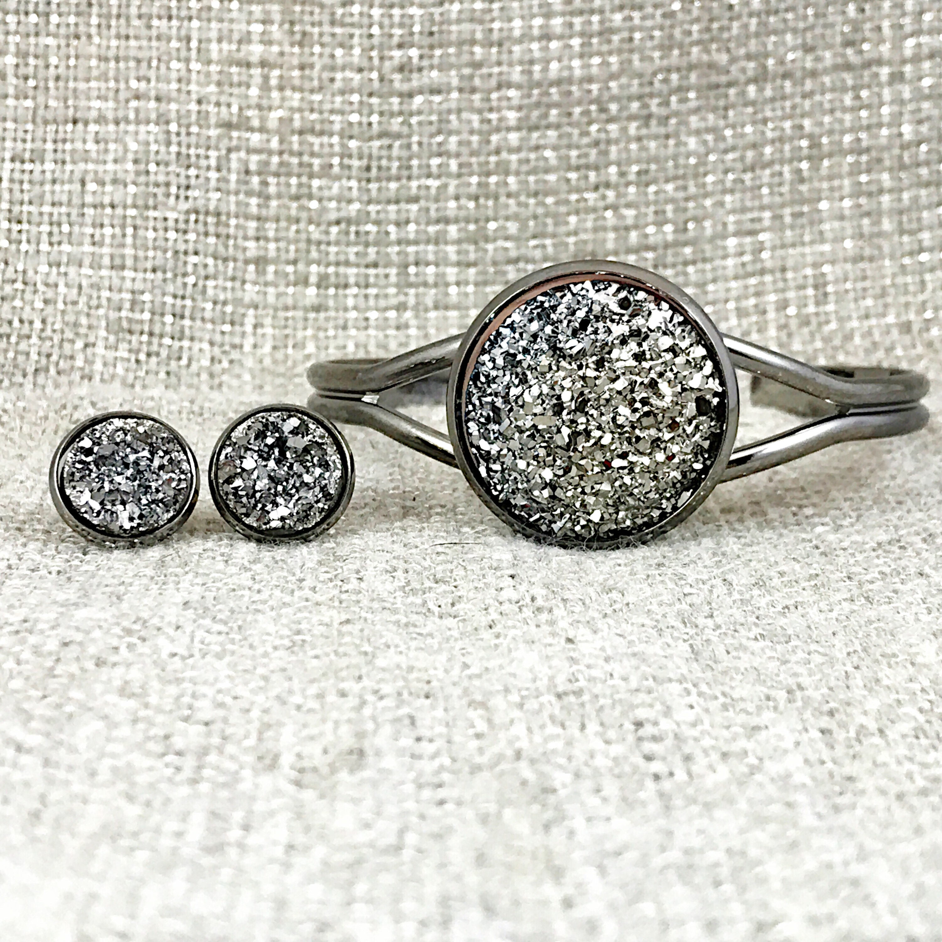 Gunmetal Druzy Jewelry Set Druzy Druzy Earrings Gunmetal Etsy