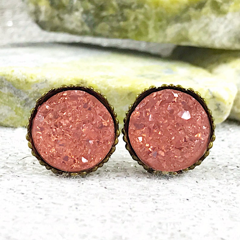 Flower Girl Wedding Jewelry Baby Pink Druzy Stud Flower Girl Earrings Pink Stud Earrings for Flower Girl Gift Flower Girl Earrings