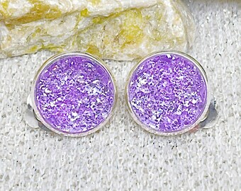 Amethyst Druzy Clip On Earrings for Women - Easter Clip On Earrings - Purple Non Pierced Earrings for Girls - Easter Gift for Teen Daughter