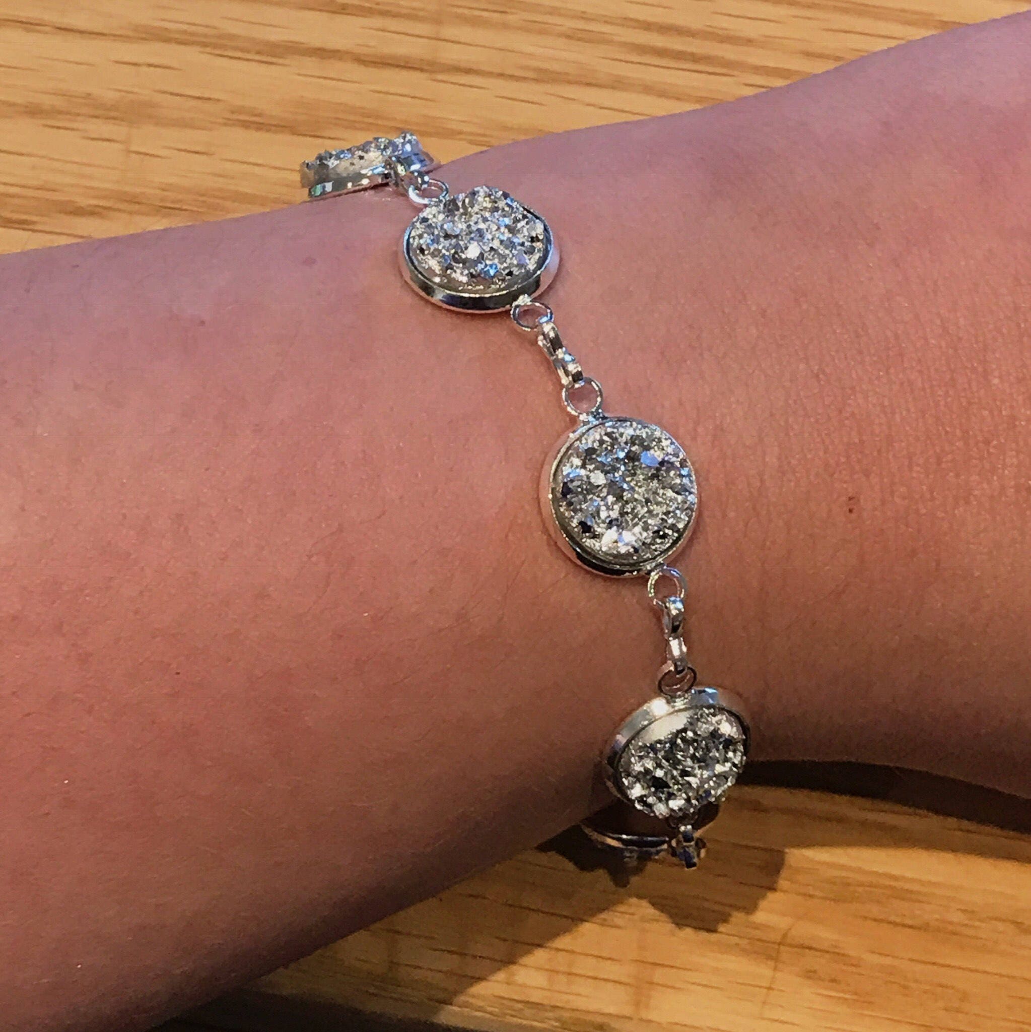 Silver Druzy Adjustable Bracelet for Women Adjustable Silver Etsy