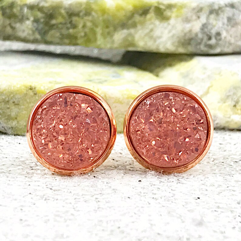 Flower Girl Wedding Jewelry Baby Pink Druzy Stud Flower Girl Earrings Pink Stud Earrings for Flower Girl Gift Flower Girl Earrings