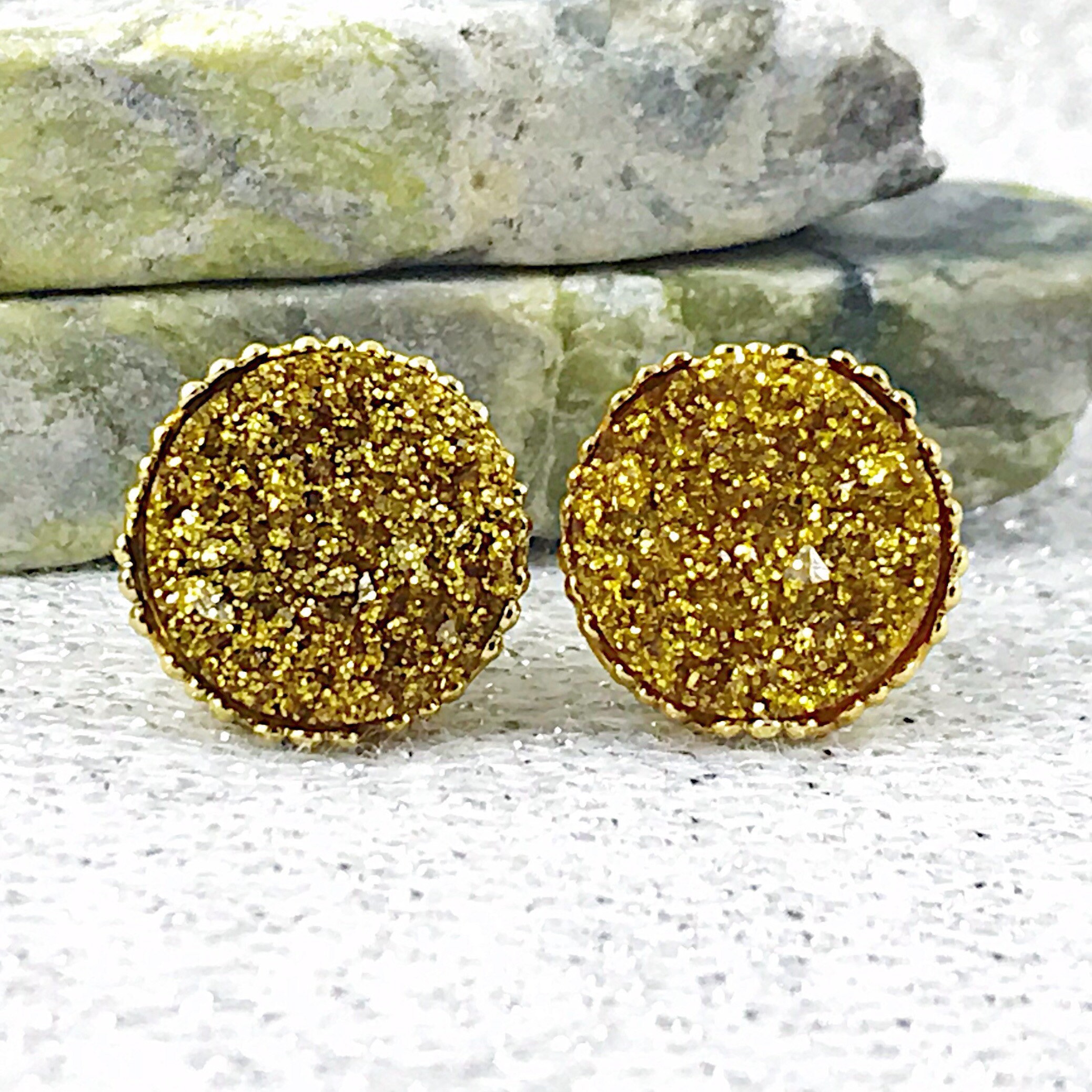 Mustard Druzy Stud Earrings Mustard Druzy Bridesmaid Etsy
