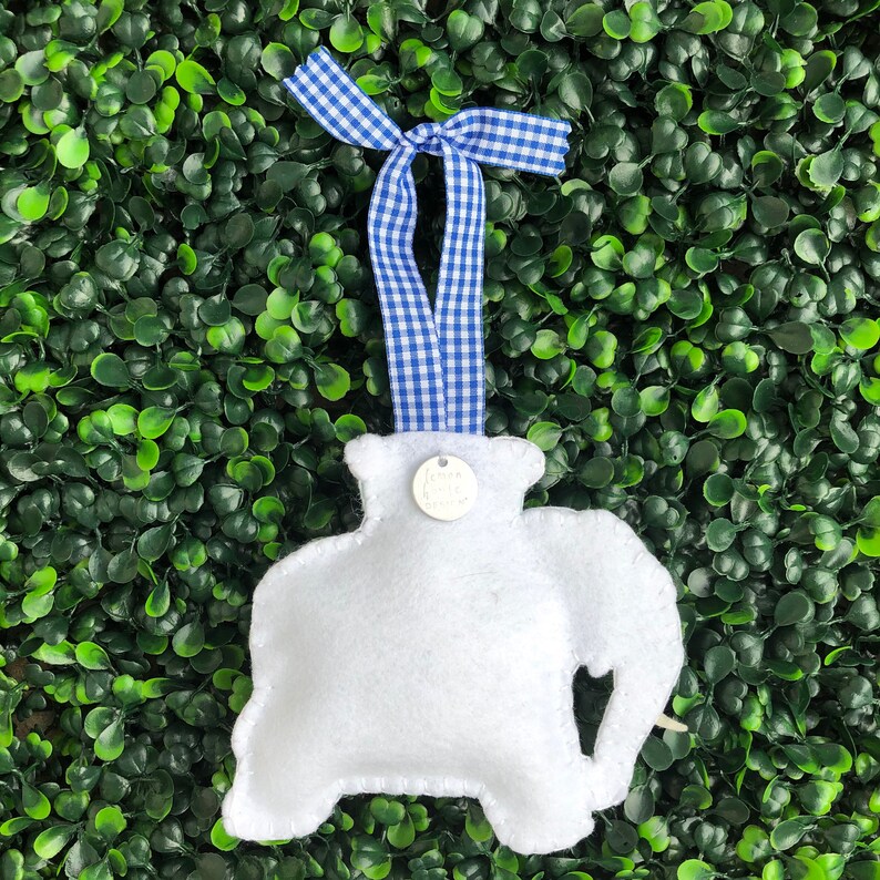 Palm Beach Chic Elephant Stool Christmas Ornament Blue and White Chinoiserie Chic
