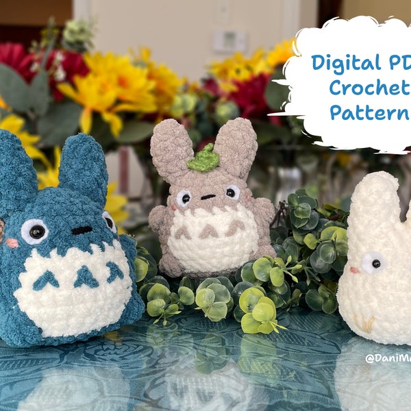 DIGITAL PDF 3-in-1 Chu Totoro, Totoro Mod, and Chibi Totoro Crochet Pattern Tutorial