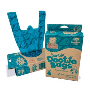 Bio-Blu Dootie Bags™, Medium-Large, E-Z Tie Handle Dog and Pet Poop Bags, Strong, Leak Proof, 100 Count.