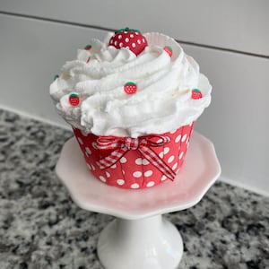 Strawberry Cupcake Fake Bake, Tiered Tray Decor, Strawberry