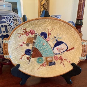 19th Century Fans and Scroll Majolica Platter; S. Fielding and Co. Maker&#39;s Mark; Antique Majolica 13 inch Platter
