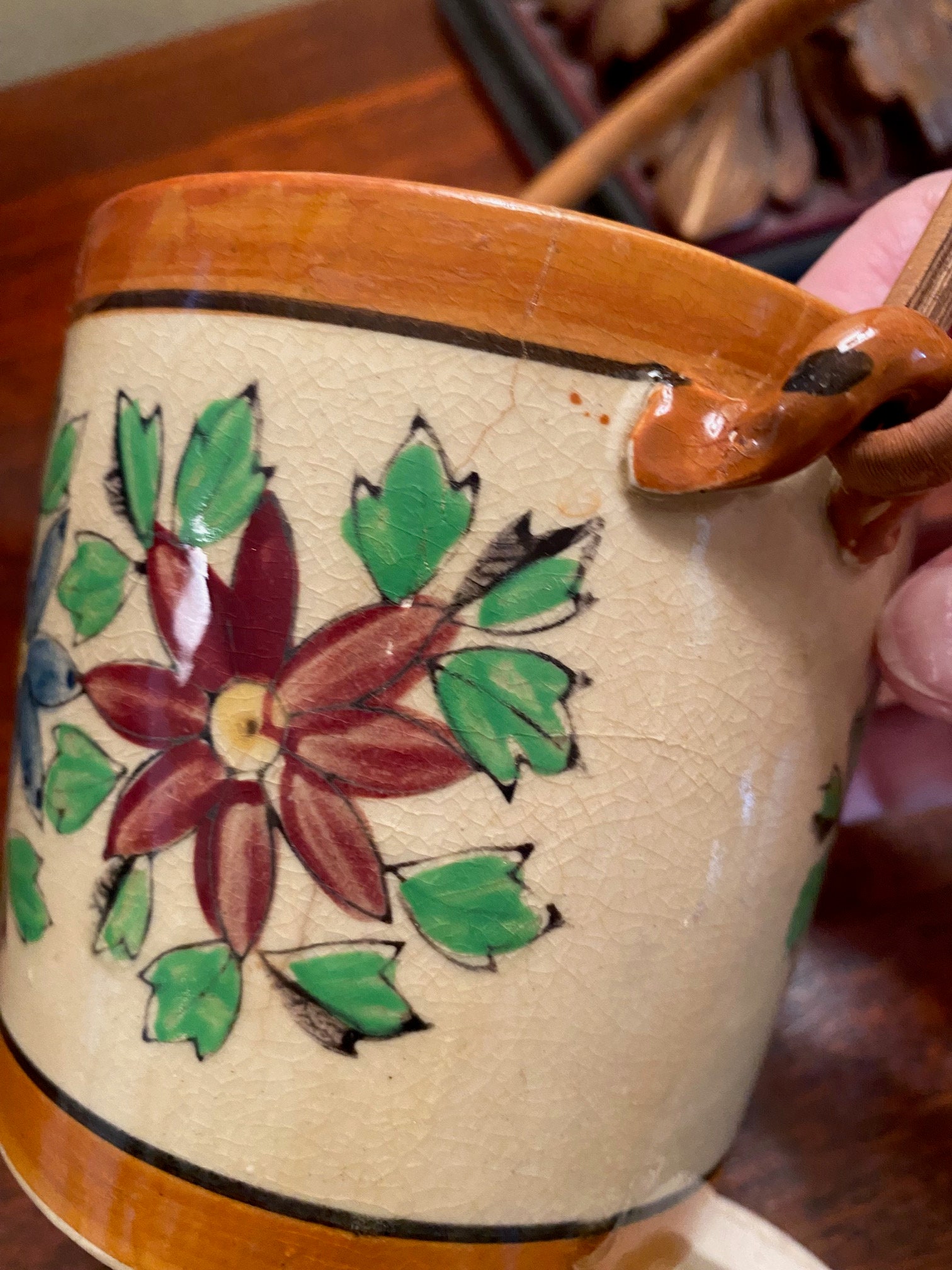 アンティーク  ジンボトル Vintage Hand Painted Japanese Biscuit Barrel; Original