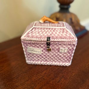 Vtg Porcelain Tobacco Box/Humidor in Woven Design; Removable Lid; Made in Austria
