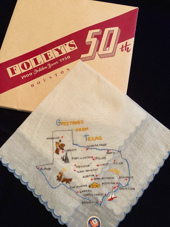 Vtg. Texas Hanky; Foley's Souvenir Hanky; Golden A