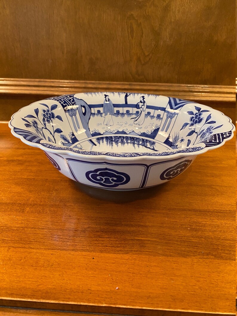 Sale Large Blue and White Asian Bowl Chinoiserie Bowl Etsy