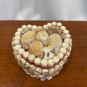Vintage Sea Shell Box; Sailor&#39;s Valentine; Heart Shaped; Victorian Shell Box; Folk Art