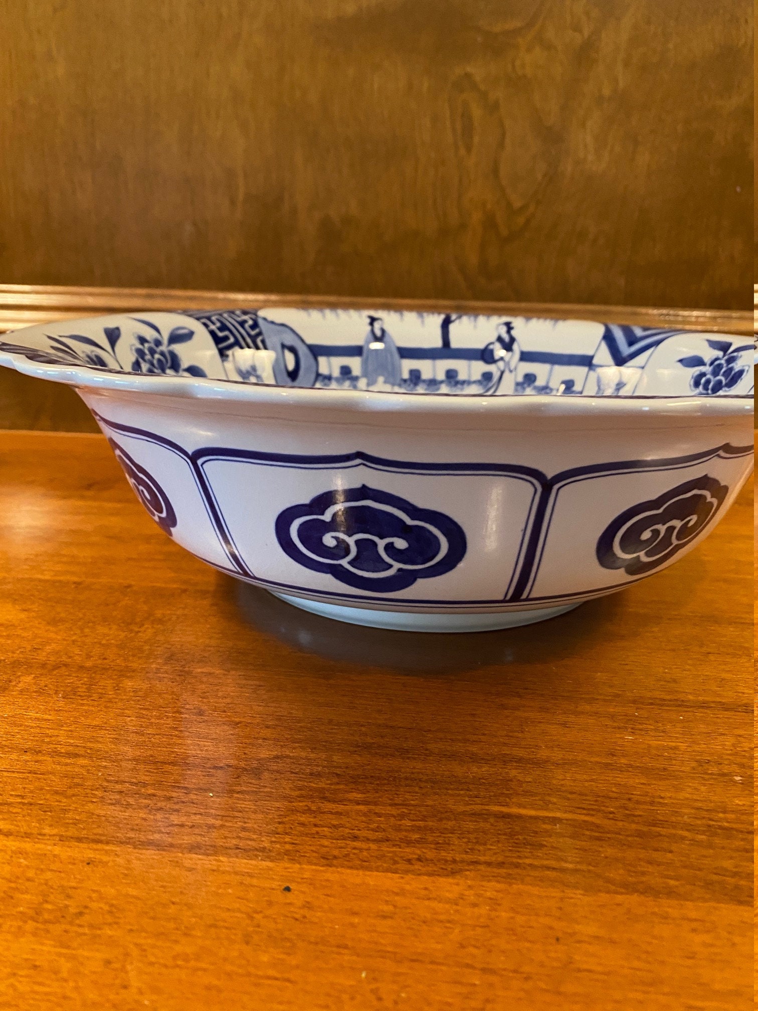 Large Blue and White Asian Bowl Chinoiserie Bowl Decorative Etsy