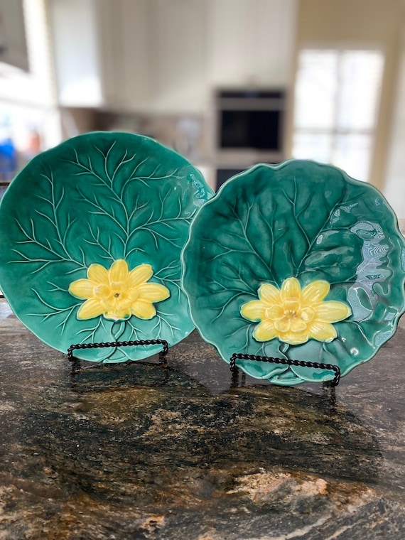 Vintage Zell Harmersback German Green Lily Pad Plates-2; Green